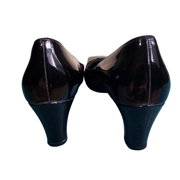 Salvatore Ferragamo Black Bow Accent Patent Leather Pumps 8.5 Square Toe Italian - Picture 4 of 10